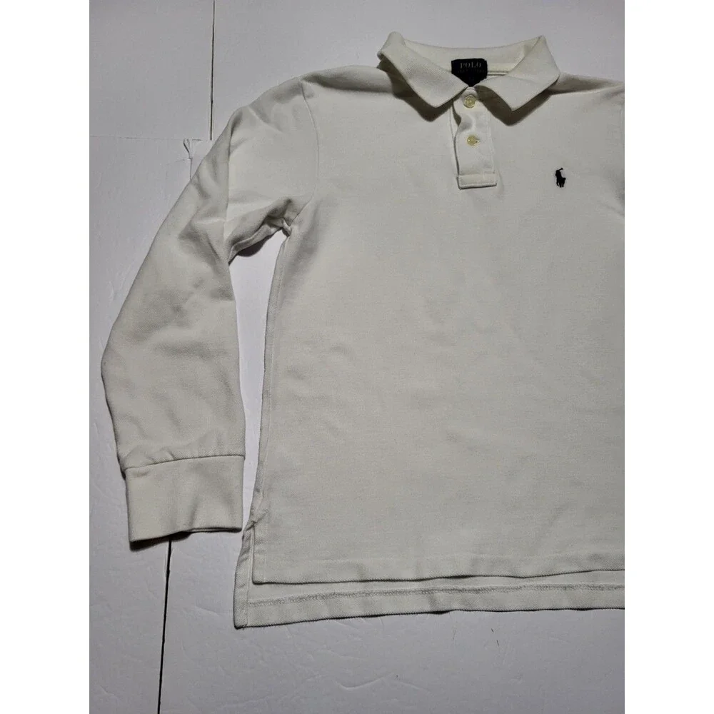 (#L4) Polo Ralph Lauren White Polo Long Sleeve Sz Youth Large (14-16l